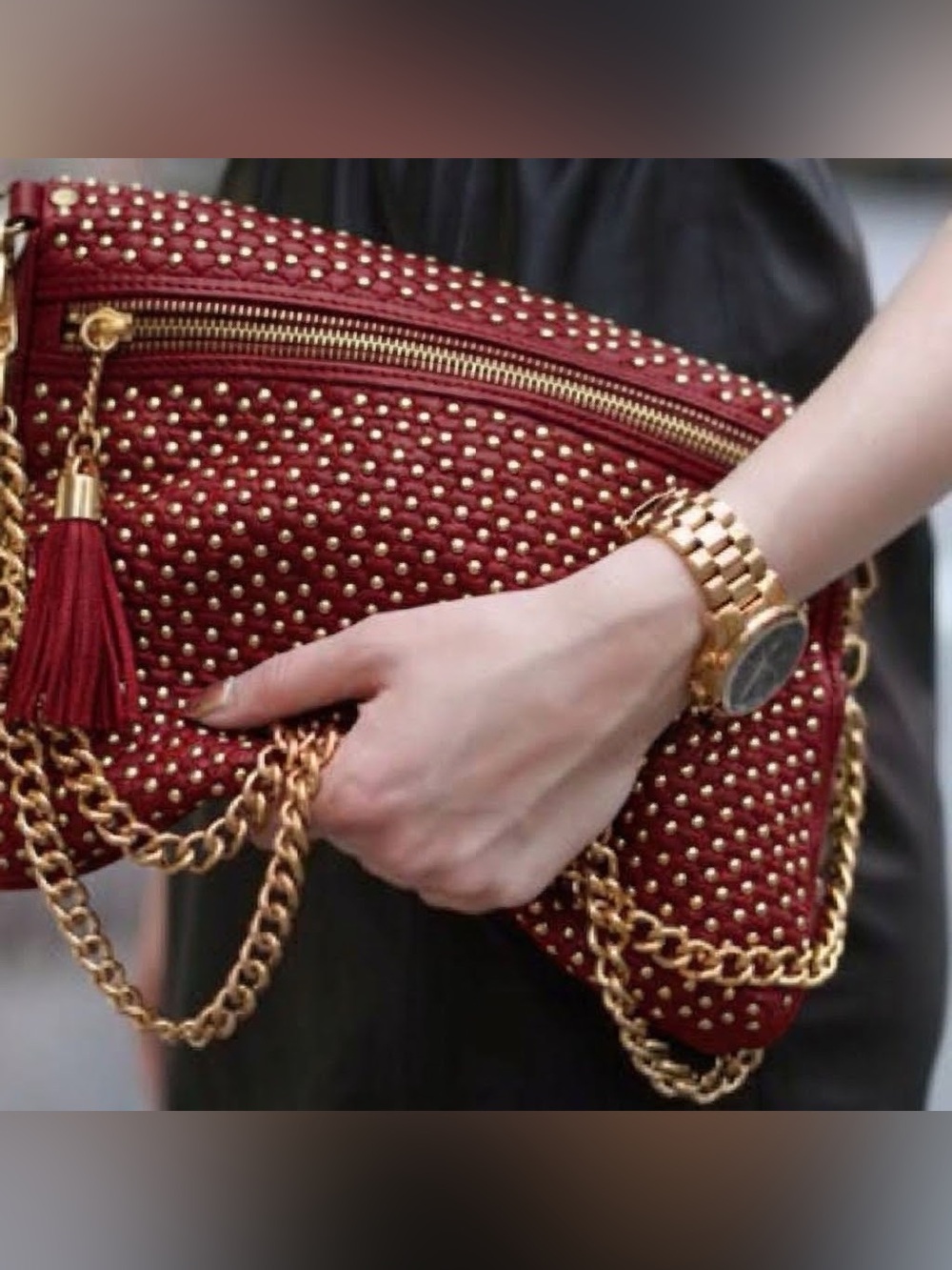 REBECCA MINKOFF $350 red studded leather shoulder bag 2012 Y2K